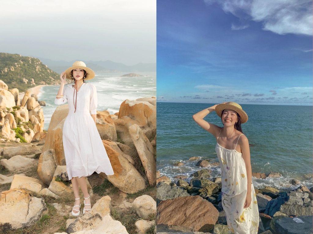 Nón cói rộng vành màu nâu nhạt sẽ tăng thêm vẻ phóng khoáng