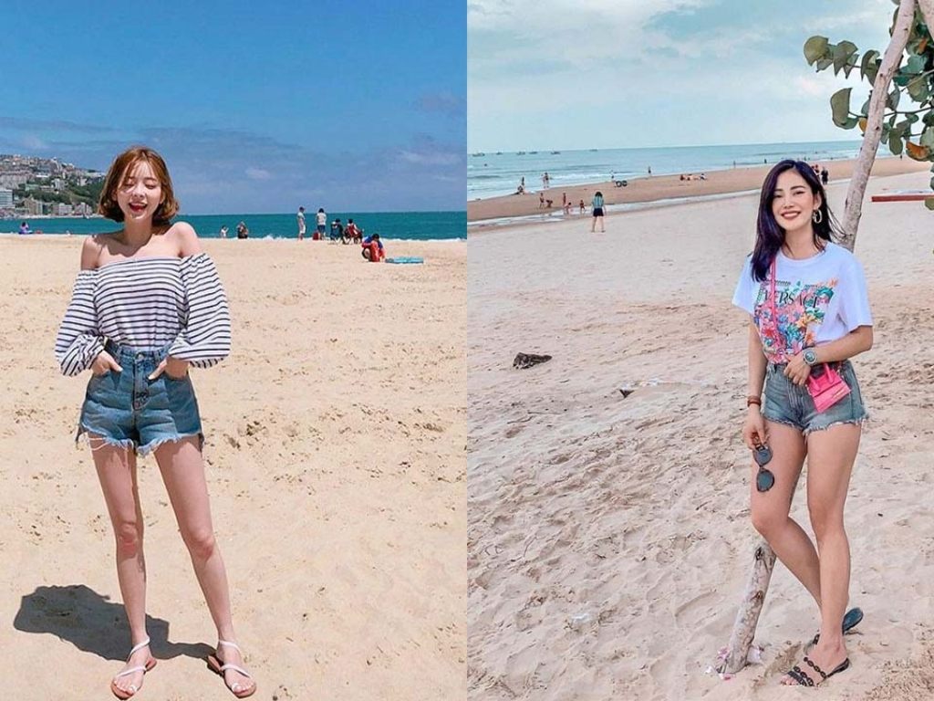 Áo kết hợp với quần short là set đồ đi biển năng động và thoải mái