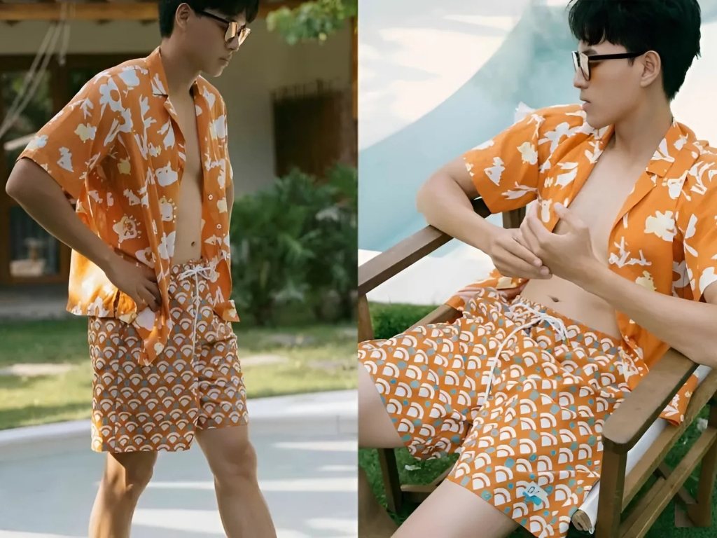 Áo sơ mi kết hợp với quần short tạo style đi biển nam ấn tượng