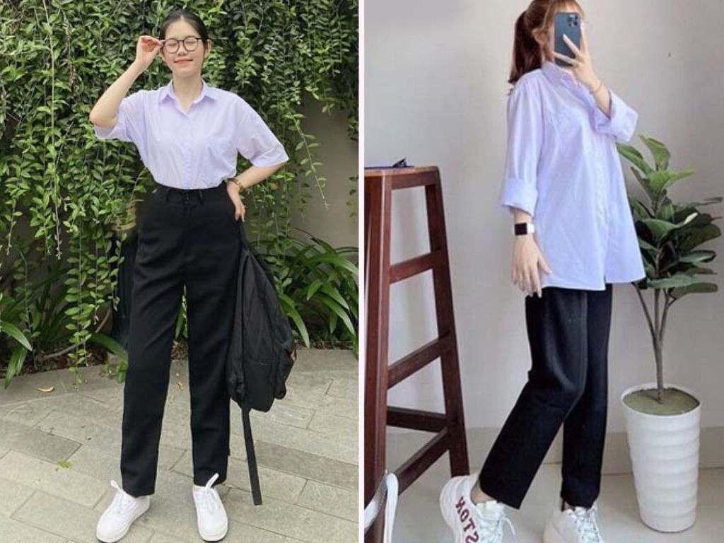 Bộ trang phục quần xanh áo trắng đi học nữ rất dễ dàng đáp ứng các quy định