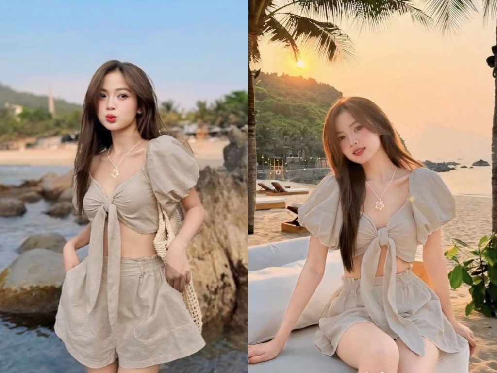 Áo croptop kết hợp với quần short là set đồ đi biển cho nữ đậm chất năng động