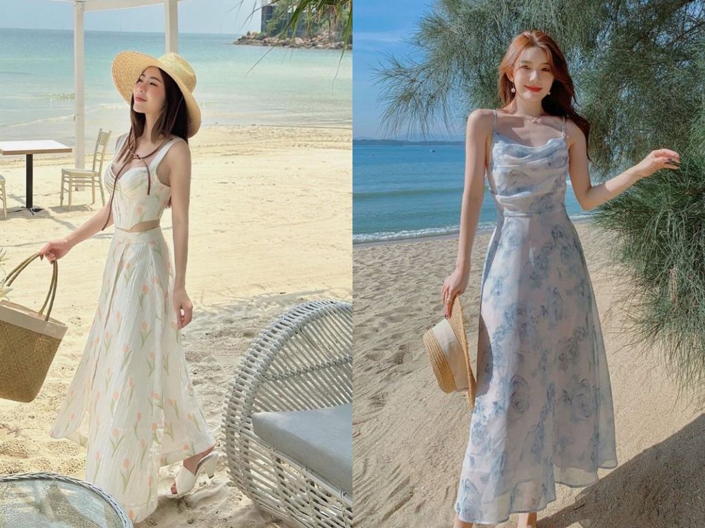 Đi biển nên mặc đồ gì khi đi dạo trên bờ cát? Câu trả lời là nữ có thể chọn váy maxi