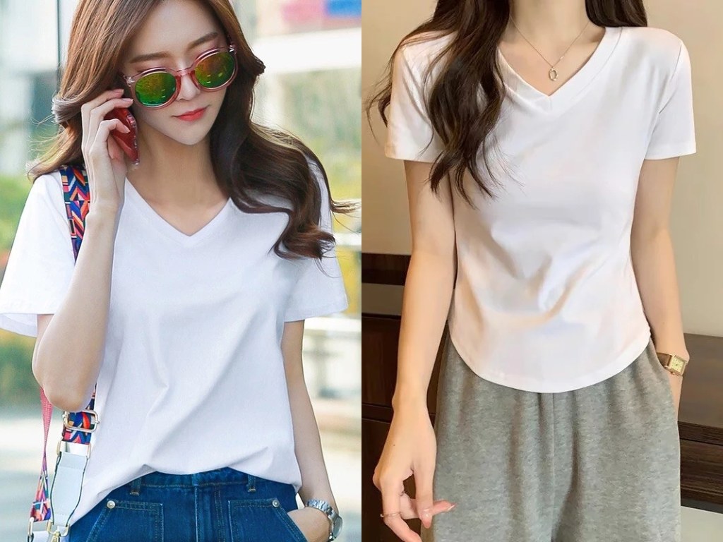 Áo phông cổ tim mang đến cảm giác thanh thoát cho người mặc