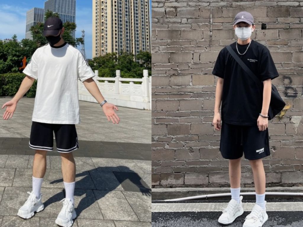 Áo phông mix cùng quần short tạo nên vẻ ngoài trẻ trung và năng động