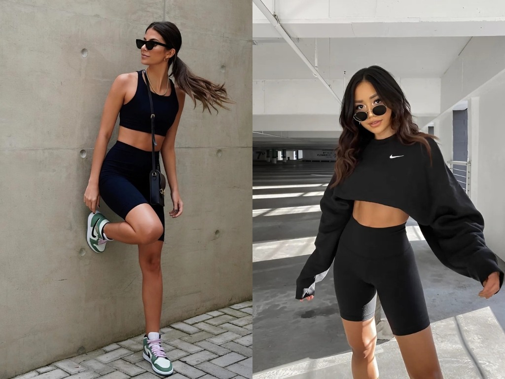 Set biker short phối cùng áo áo croptop mang lai vẻ ngoài cá tính, mạnh mẽ