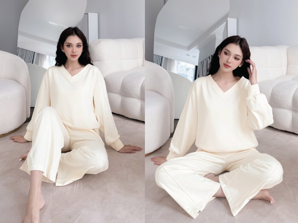 Bộ đồ ngủ thể thao màu trắng ngà có tác dụng làm dịu mắt và tinh thần hiệu quả