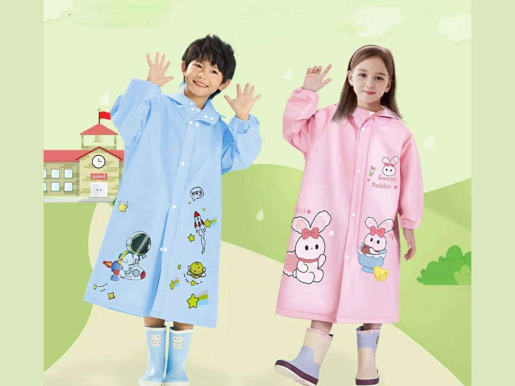 Áo mưa măng tô vải dù cho trẻ em có đa dạng mẫu mã với họa tiết phong phú