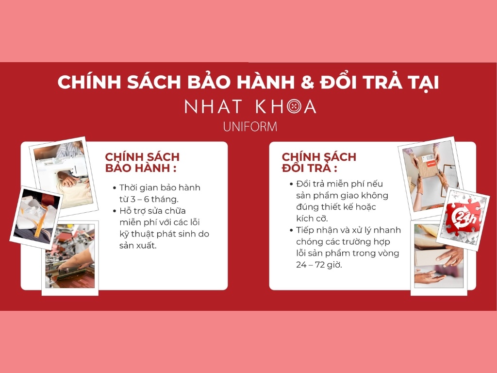 Chính sách bảo hành và đổi trả rõ ràng, minh bạch khi đặt may in tại Nhất Khoa