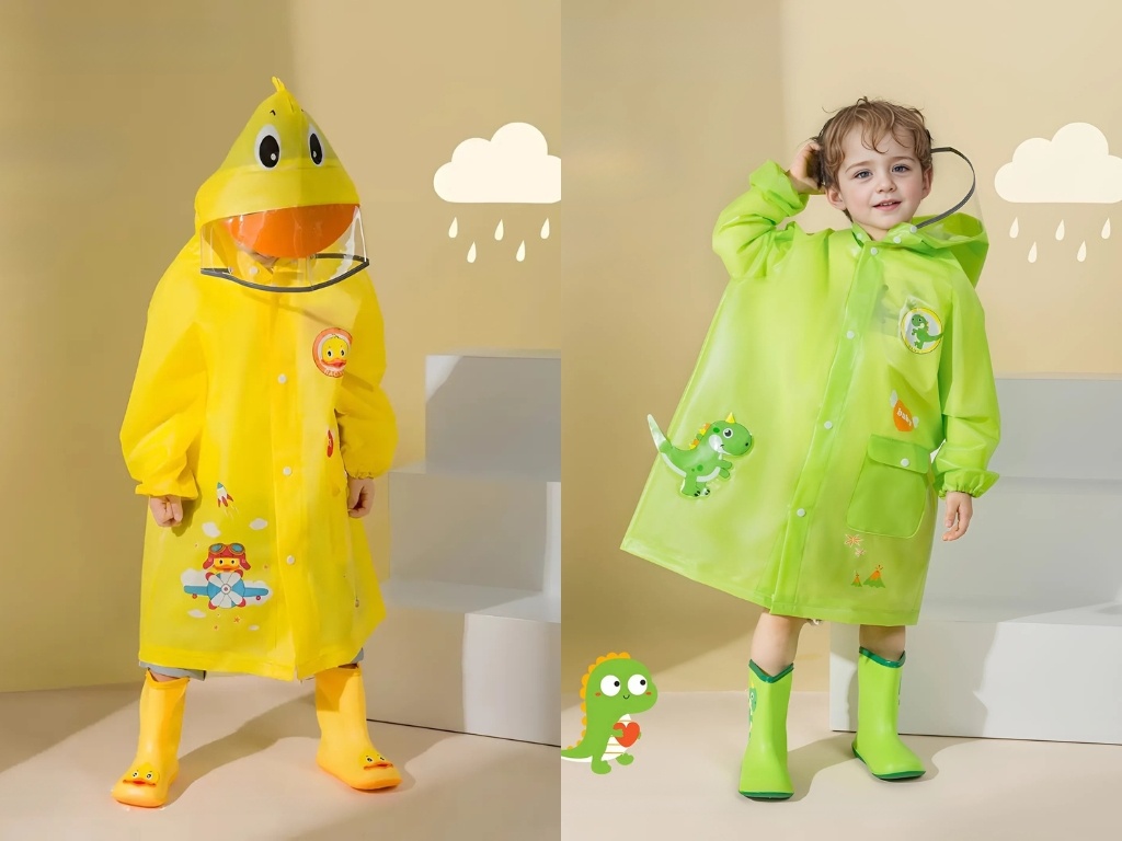 Áo mưa trẻ em có màu sắc tươi sáng đi cùng họa tiết đáng yêu và ngộ nghĩnh