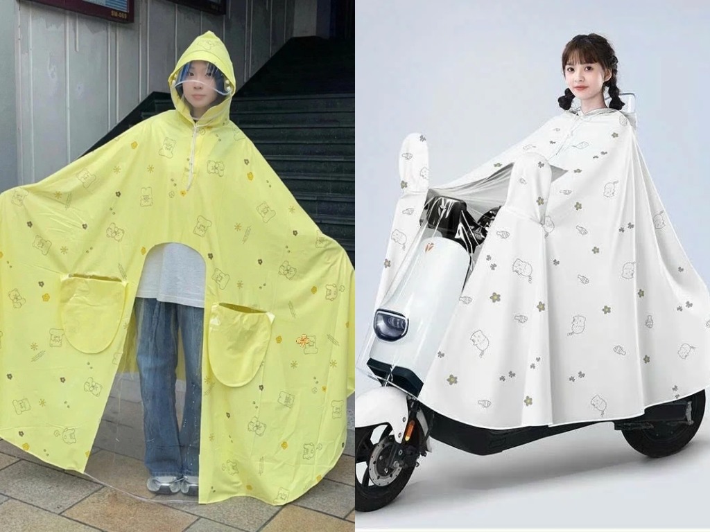 Áo mưa cánh dơi có thiết kế rộng rãi, có thể che phủ cả người và một phần xe máy