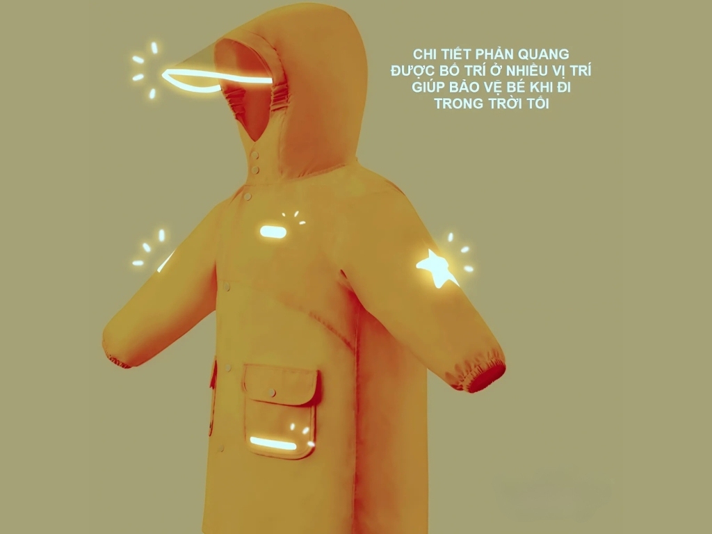 Chi tiết phản quang trên áo mưa trẻ em giúp bé di chuyển an toàn trong trời tối