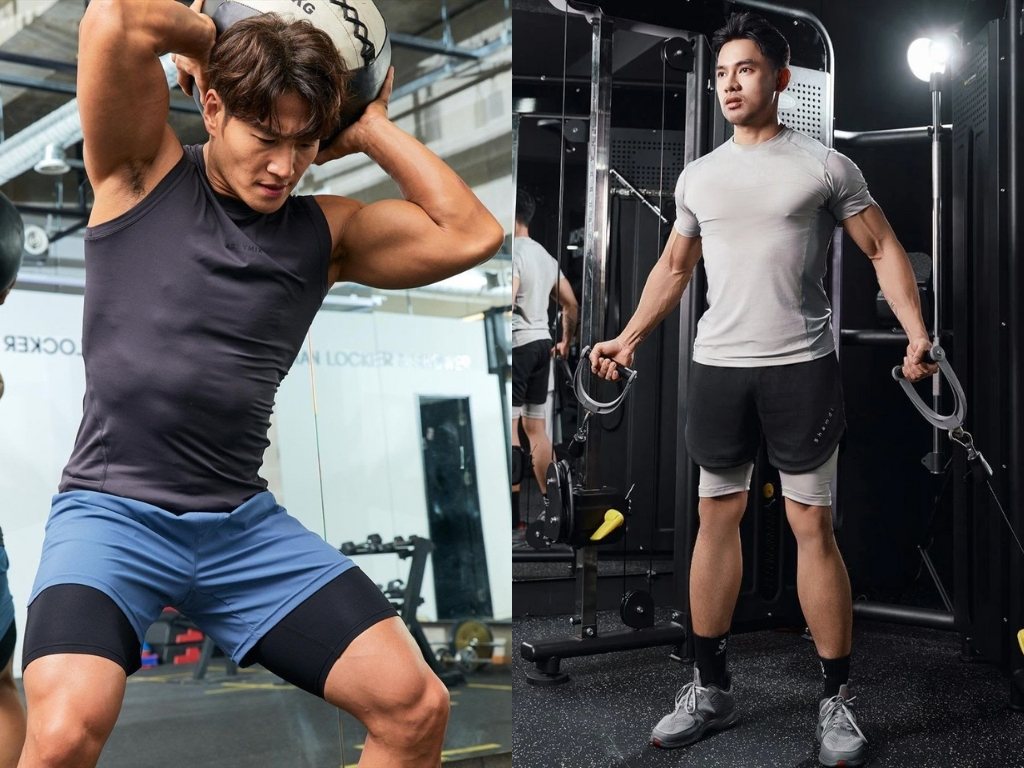 Bộ tập gym nam áo thun body và quần short thể thao