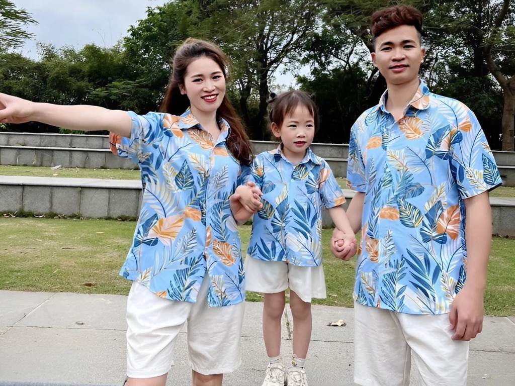 Áo sơ mi gia đình họa tiết nhiệt đới