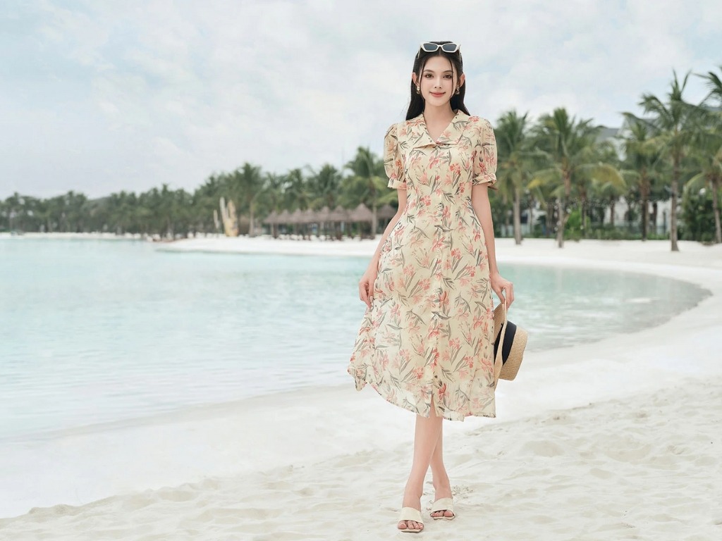 Váy đi biển thường sử dụng chất liệu vải nhẹ mang lại cảm giác bay bổng
