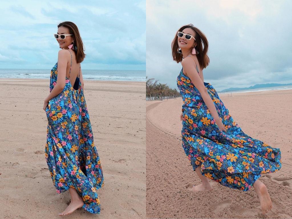 Nếu bạn có dáng người cao ráo thì có thể thử kích thước họa tiết hoa khách nhau