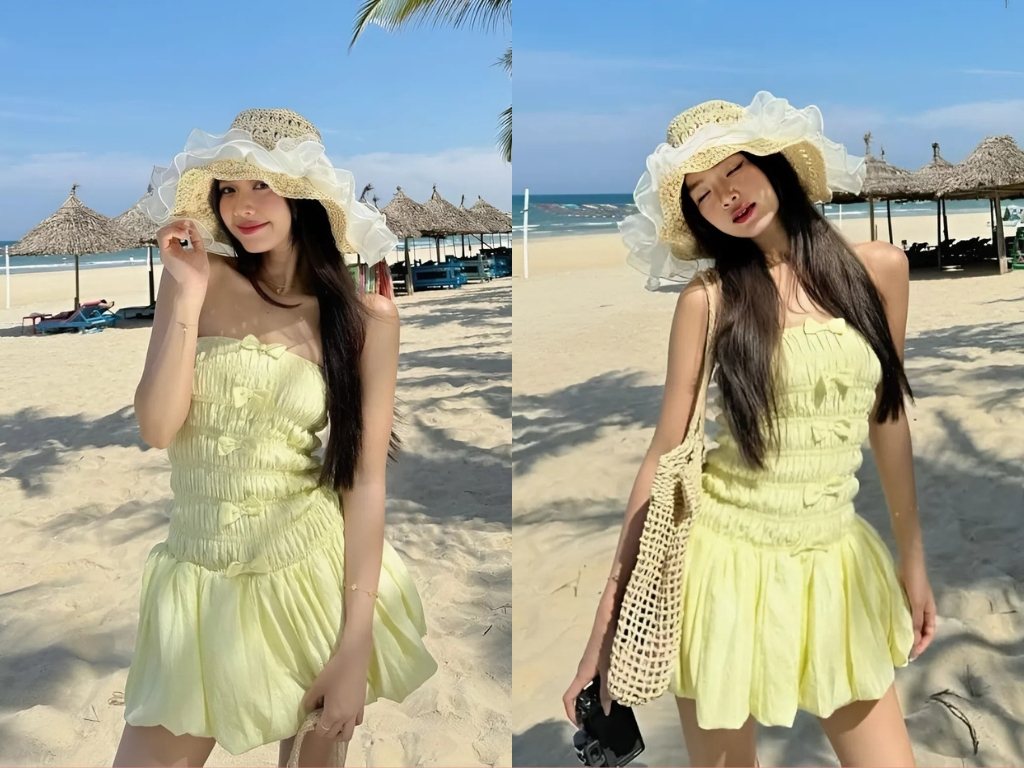 Đầm mặc đi biển có gam màu vàng rực rỡ