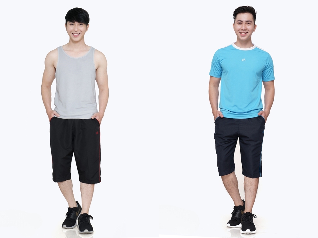 Bạn có thể kết hợp quần lửng thể thao với áo thun cổ tròn hoặc áo ba lỗ