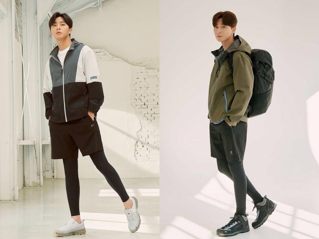 Quần legging phối với short thể thao mặc bên ngoài tạo điểm nhấn phong cách