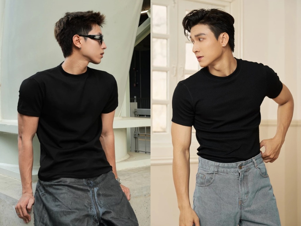 Áo thun body màu đen giúp cơ thể nam trông săn chắc hơn