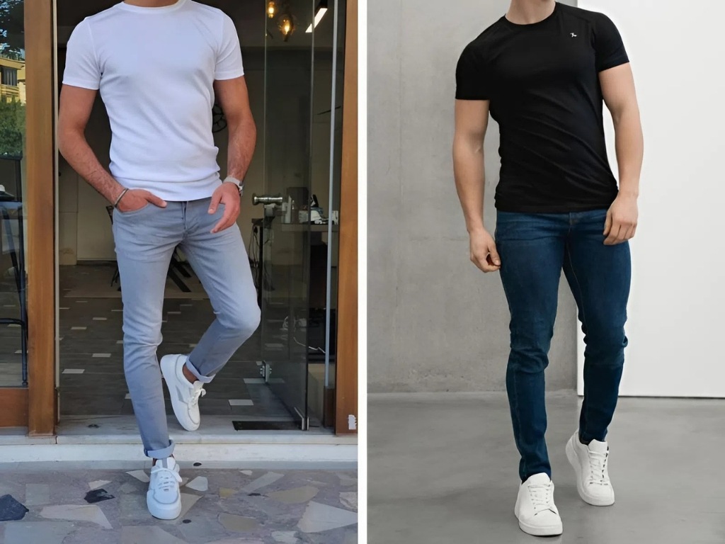 Bạn có thể kết hợp áo ôm body nam với một chiếc quần jeans slim-fit