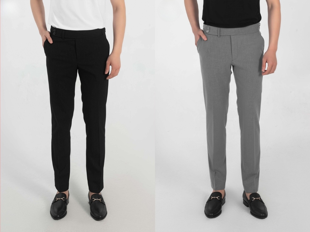 Quần tây body-fit có ống côn ôm sát từ phần đùi xuống đến mắt cá chân