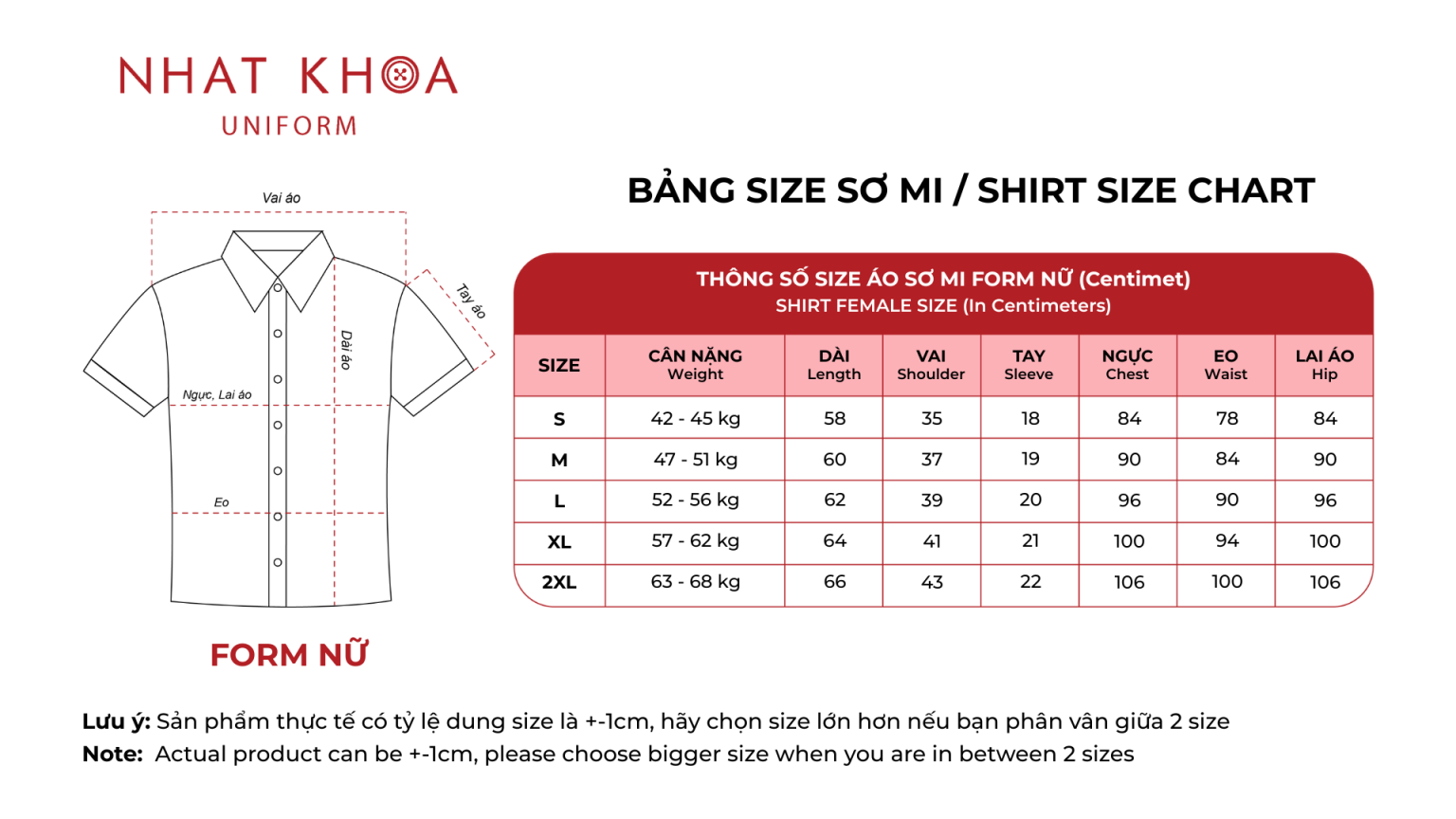 BẢNG SIZE SƠ MI SHIRT SIZE CHART ( BẢN GỐC ) (1)