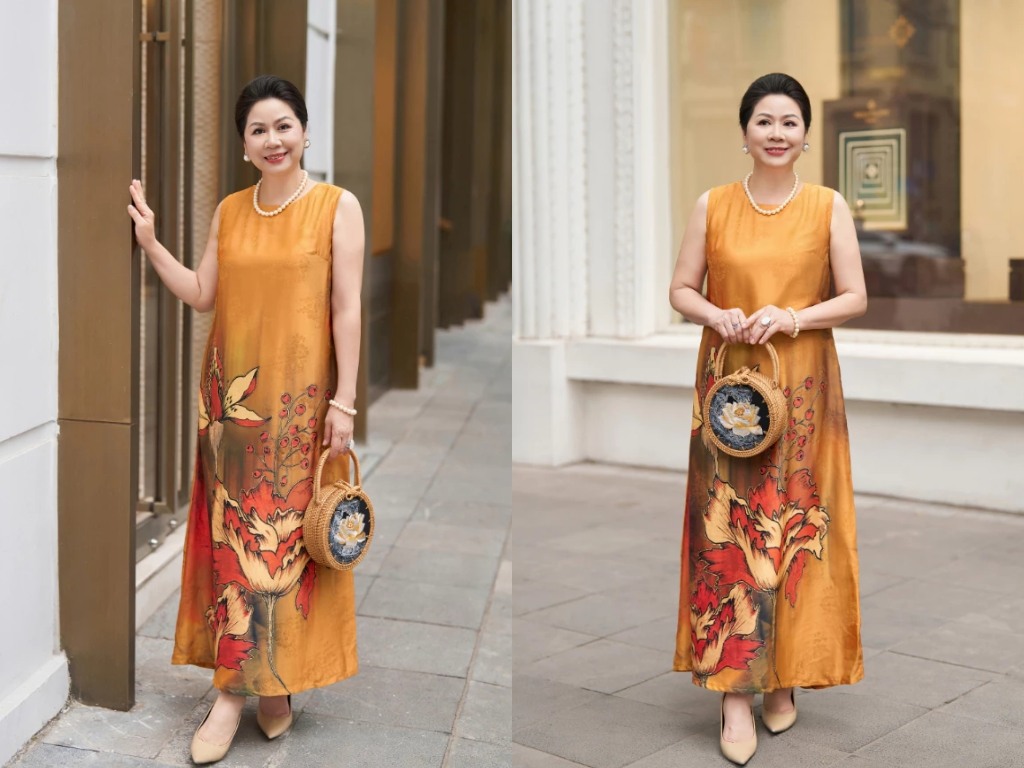 Tuổi trung niên mặc gì khi đi du lịch? Đầm suông kết hợp với vòng cổ là câu trả lời hoàn hảo
