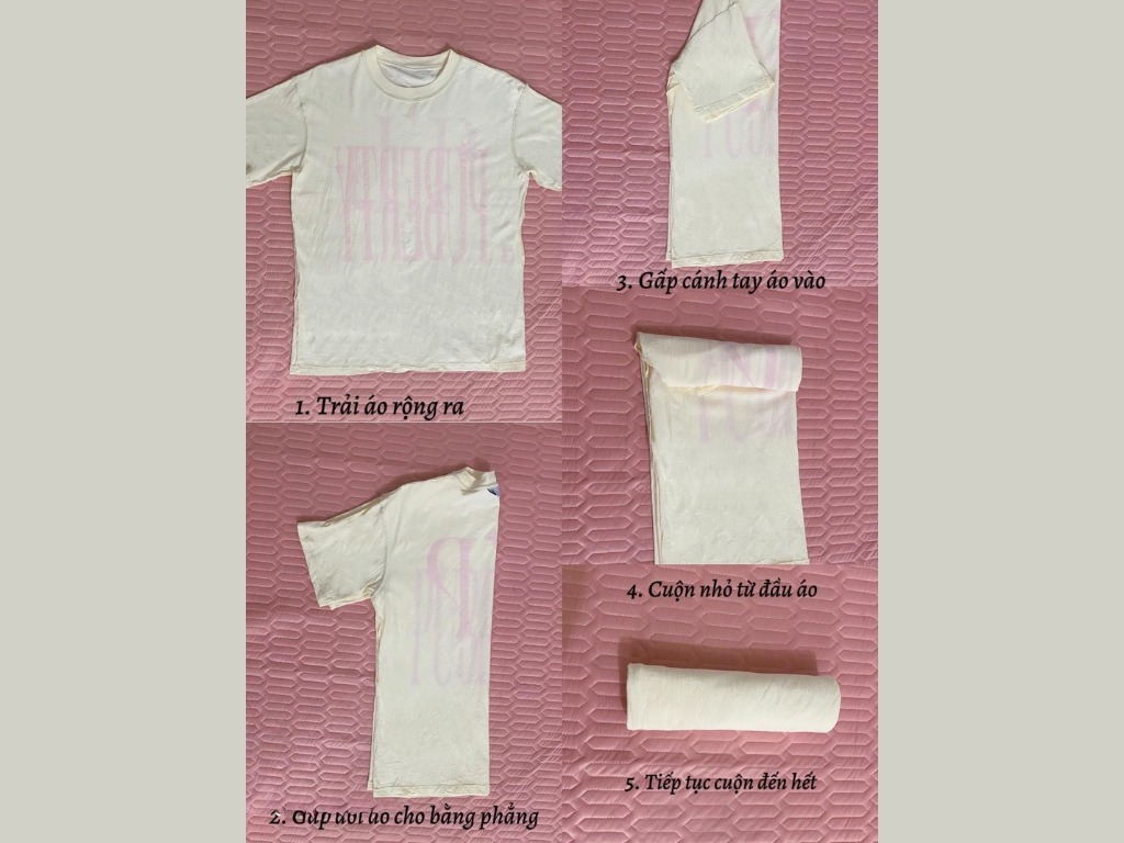 Cách xếp áo thun gọn đi du lịch theo phương pháp cuộn tròn