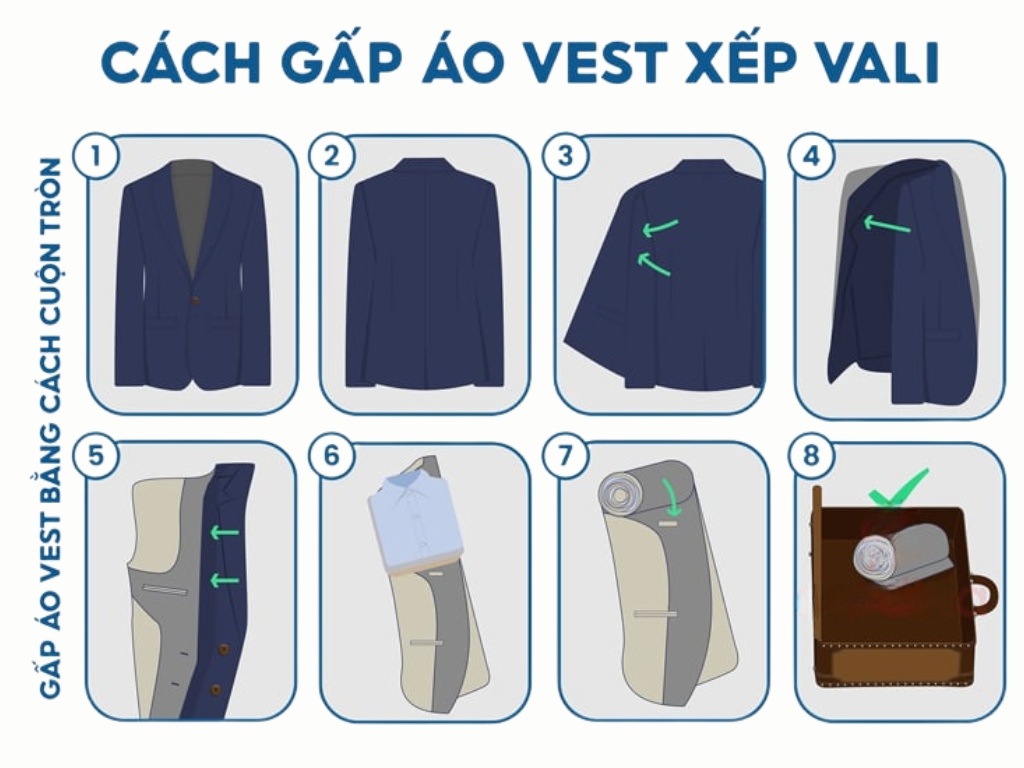Cách xếp áo vest đi du lịch bằng cách cuộn tròn