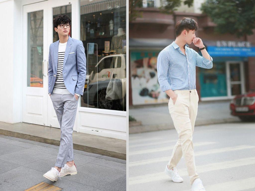 Quần chinos với phom dáng hiện đại và màu sắc đa dạng như be