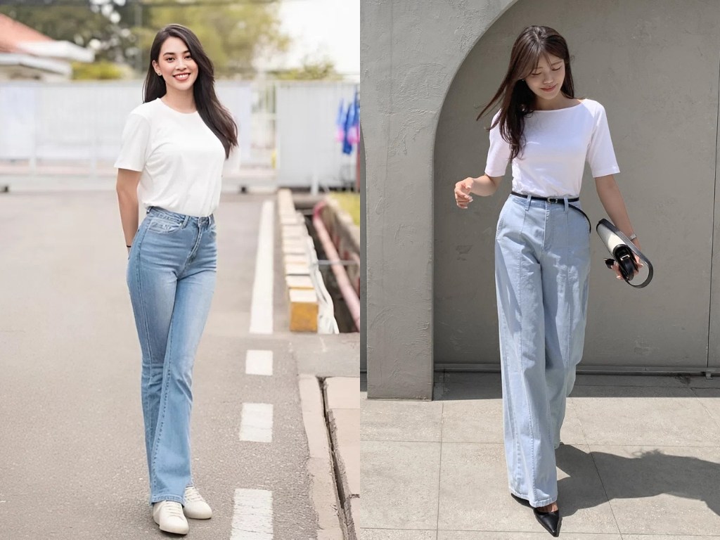Áo thun trắng kết hợp với jeans xanh luôn là set đồ kinh điển để đi du lịch