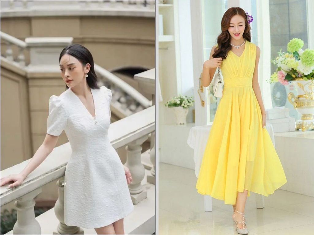 Váy chữ A có thiết kế đặc trưng là phần thân trên ôm nhẹ