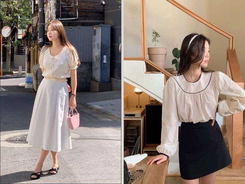 Các kiểu áo có chi tiết tay bồng, cổ nơ