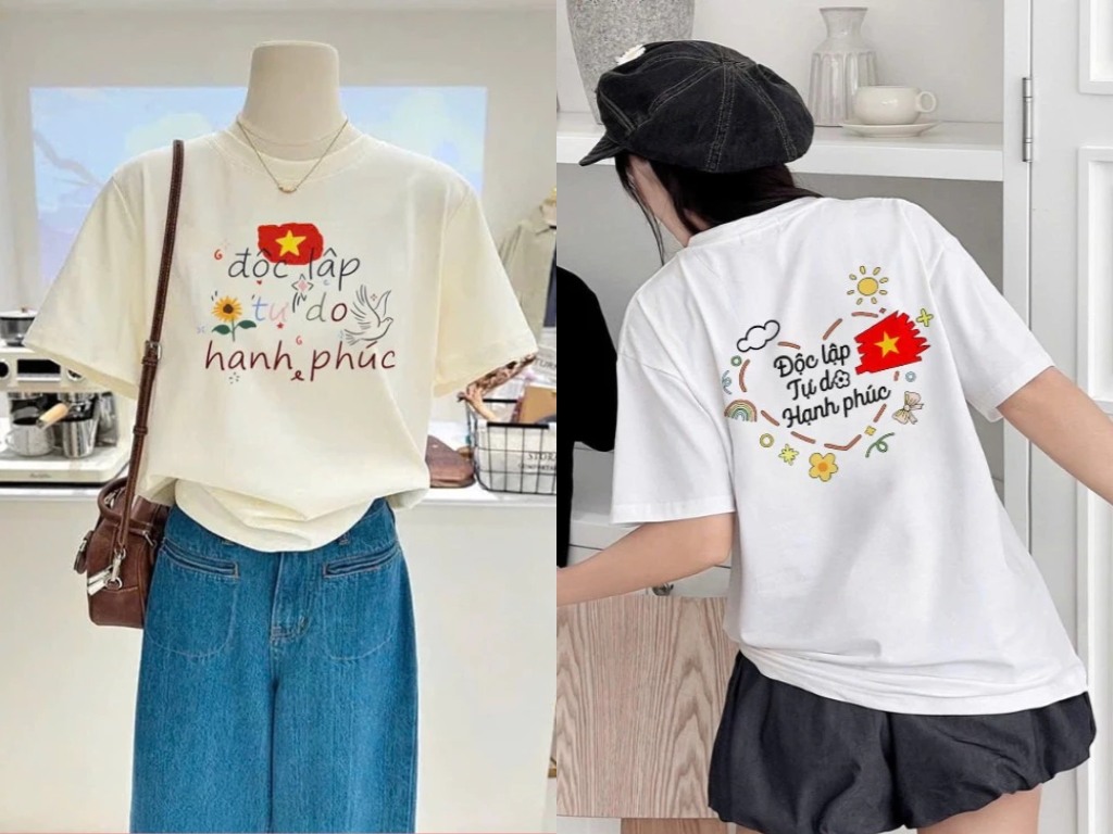 Áo in hình lá cờ Việt Nam ngộ nghĩnh, có đường nét tự do