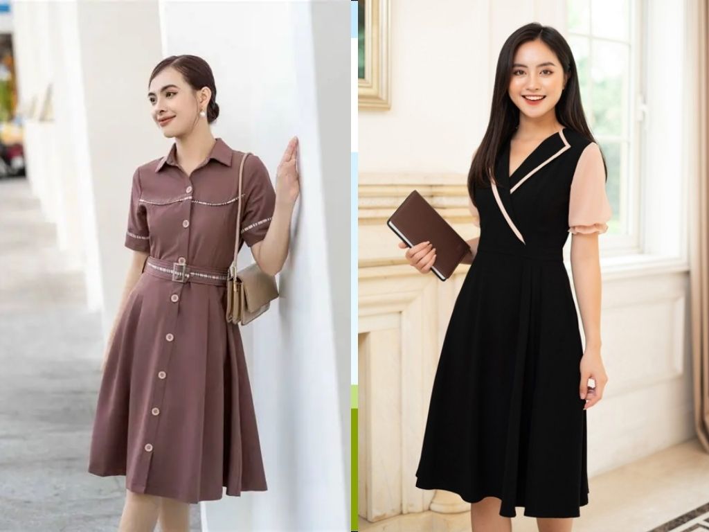 Một chiếc đầm có vạt chéo hoặc cầu vai lệch nhẹ sẽ giúp bạn nổi bật