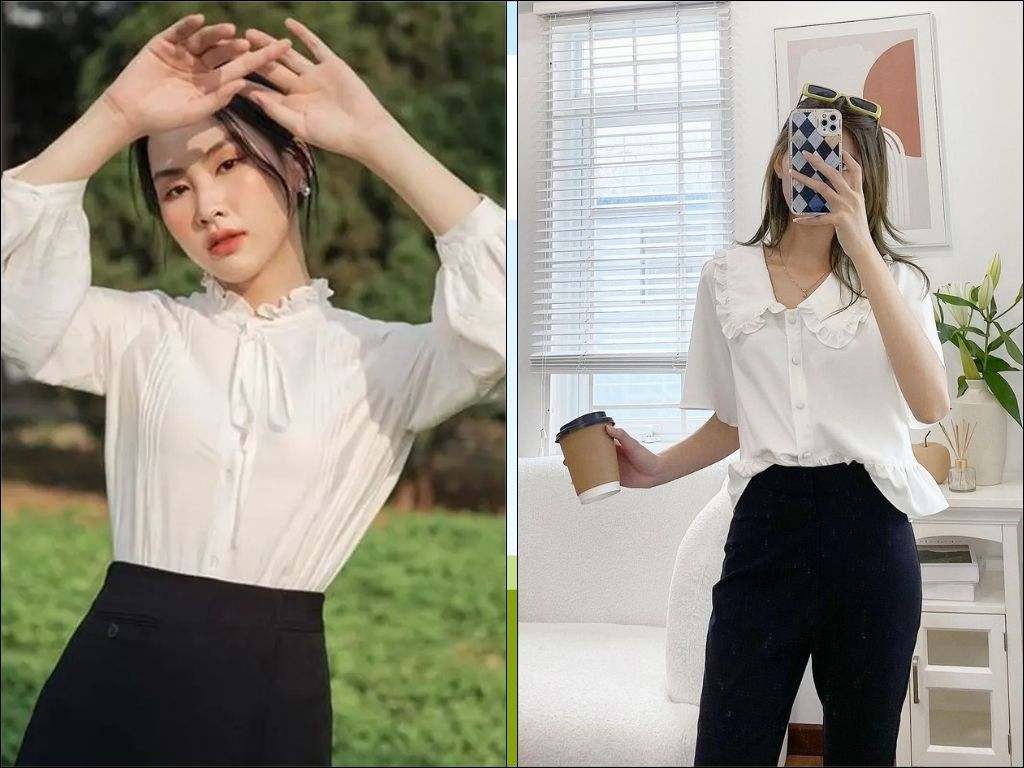 Một chiếc áo blouse công sở đẹp với thiết kế cổ chữ V