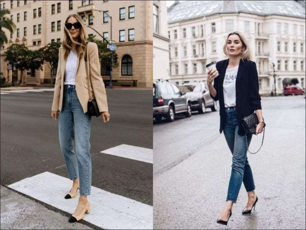 Một chiếc áo vest công sở nữ kết hợp với quần jeans