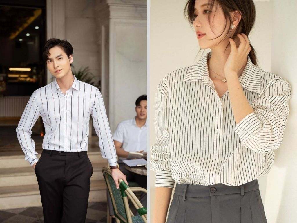Một chiếc mẫu áo sơ mi sọc công sở với họa tiết sọc nhuyễn