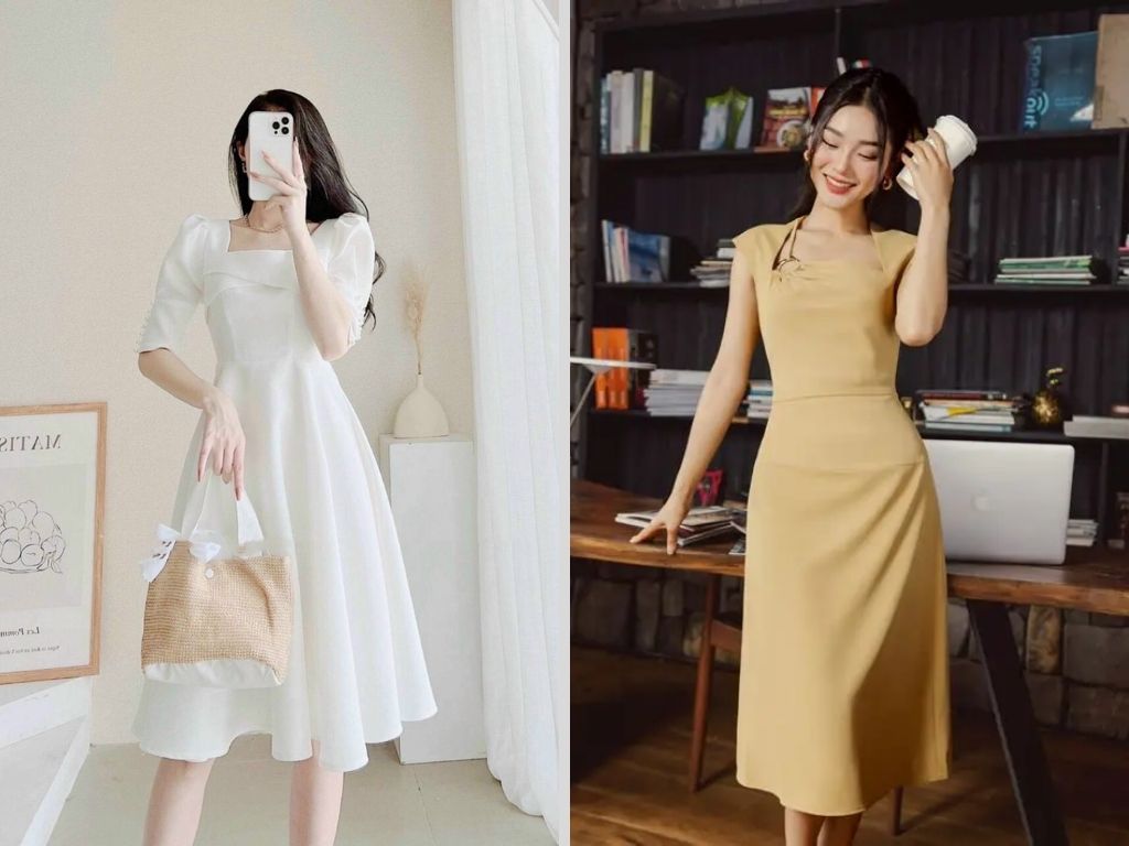 Hình ảnh của phong cách này là những chiếc đầm cổ vuông