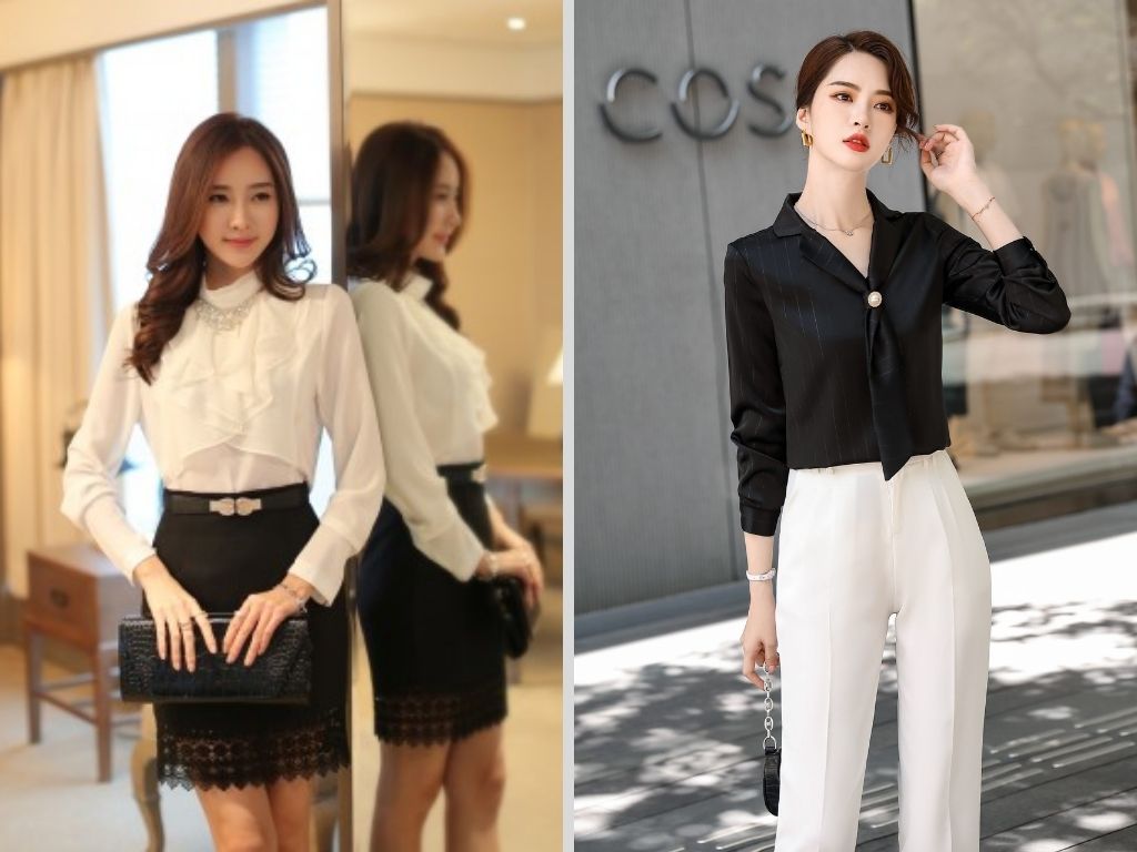Một chiếc áo sơ mi công sở đẹp dáng slim fit hoặc blouse đơn giản