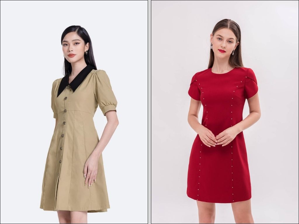 Một chiếc đầm chữ a cao cấp sẽ giúp cân bằng tỷ lệ giữa vai và hông