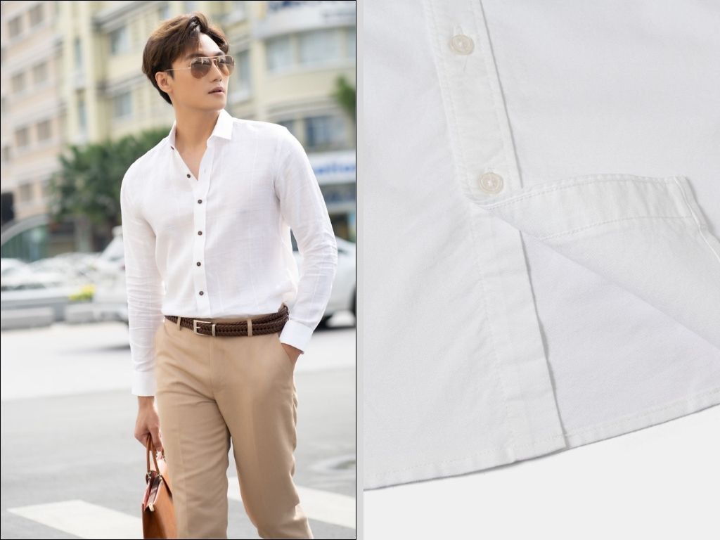 Một chiếc sơ mi trắng nam cao cấp có mật độ chỉ may cao