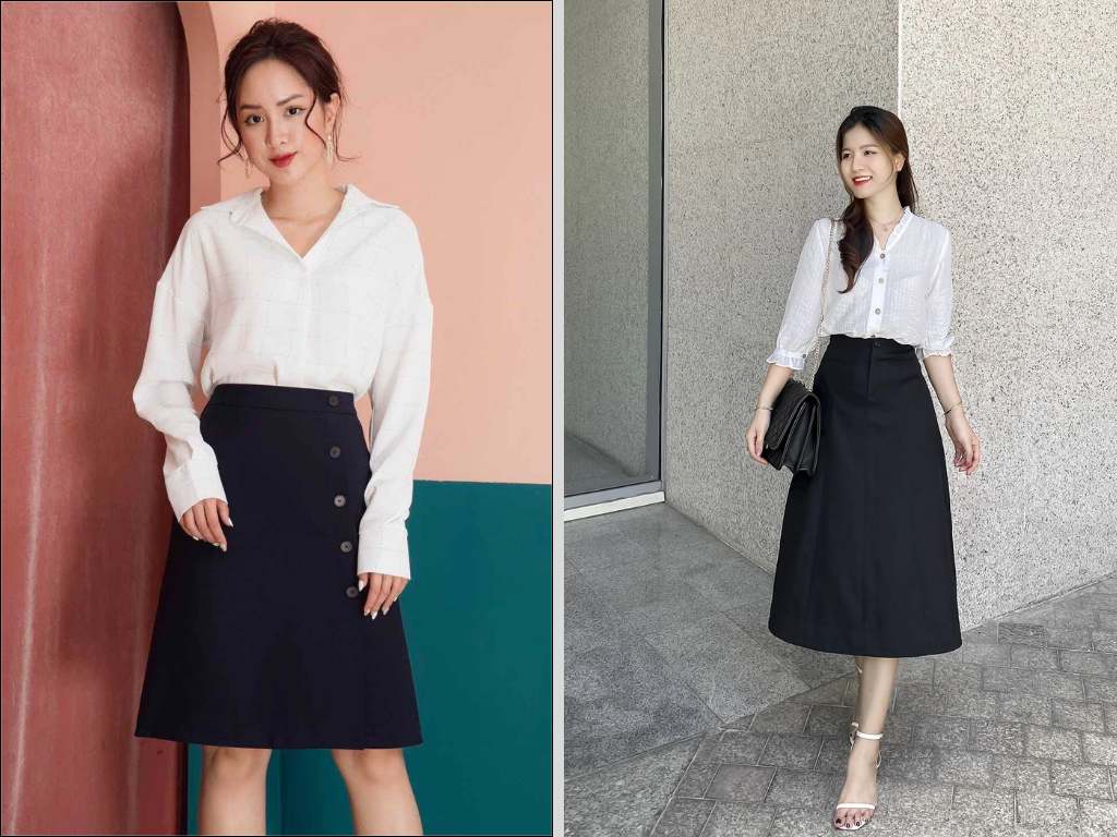 Chân váy công sở cao cấp dáng suông là lựa chọn của những quý cô