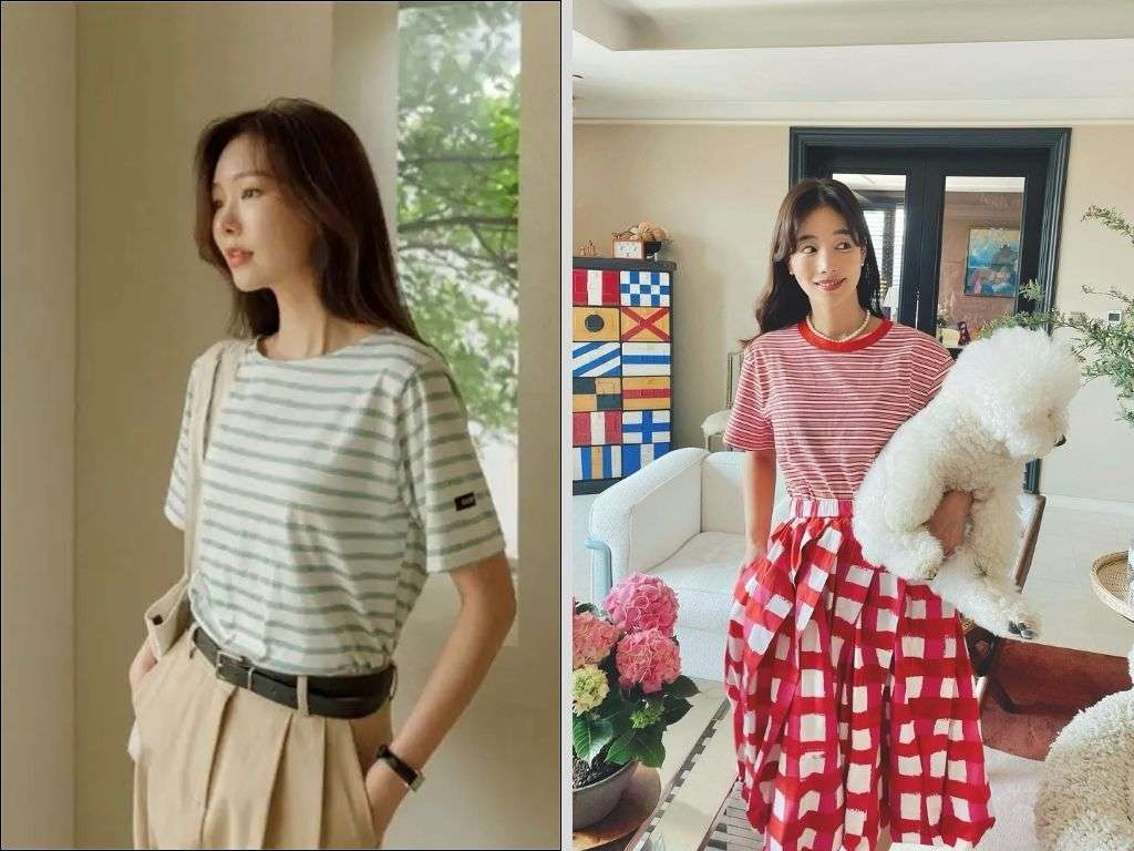 Phối áo thun với quần tây ống rộng, quần suông