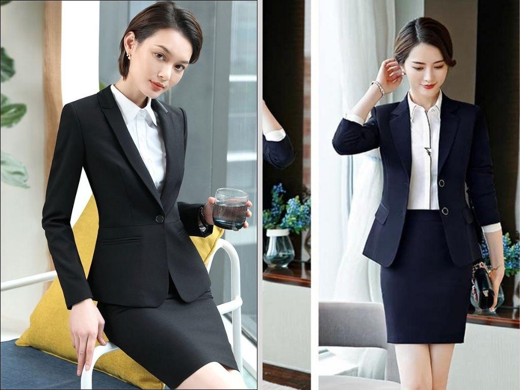 Khoác áo vest bên ngoài một chiếc đầm