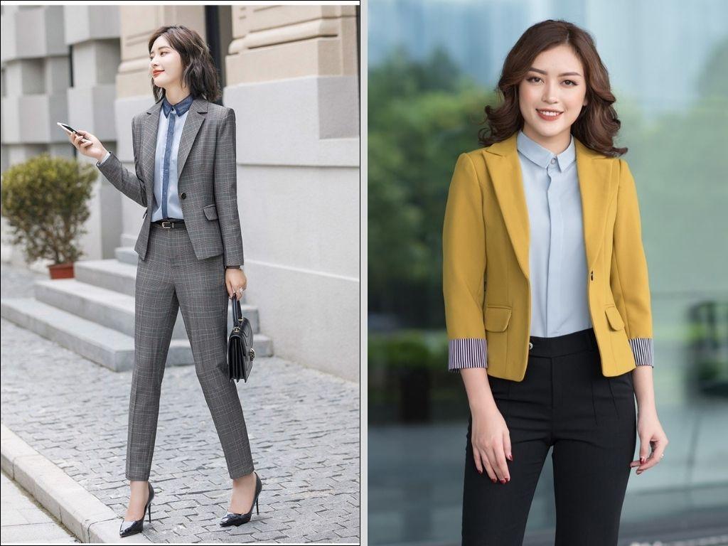 Quần tây kết hợp với áo kiểu/sơ mi khác màu