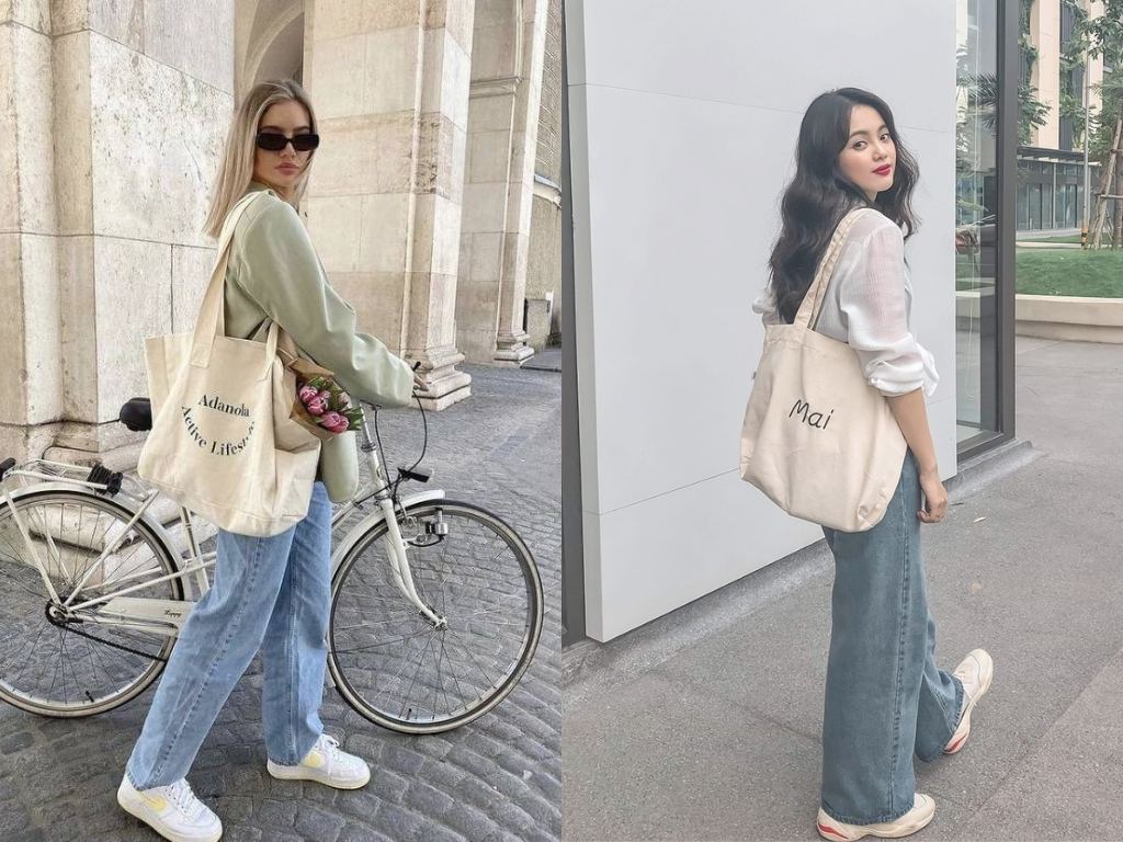 Cách phối đồ với túi tote trắng phong cách năng động, trẻ trung