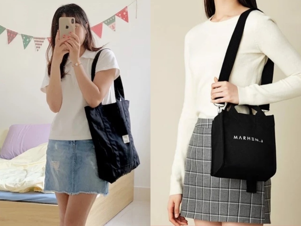 Cách phối đồ với túi canvas đen phong cách tối giản