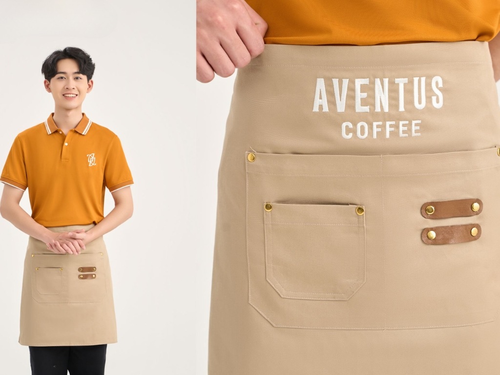 Vải kaki là loại vải may tạp dề phổ biến nhất nhờ độ bền cao, đứng form và ít xù lông