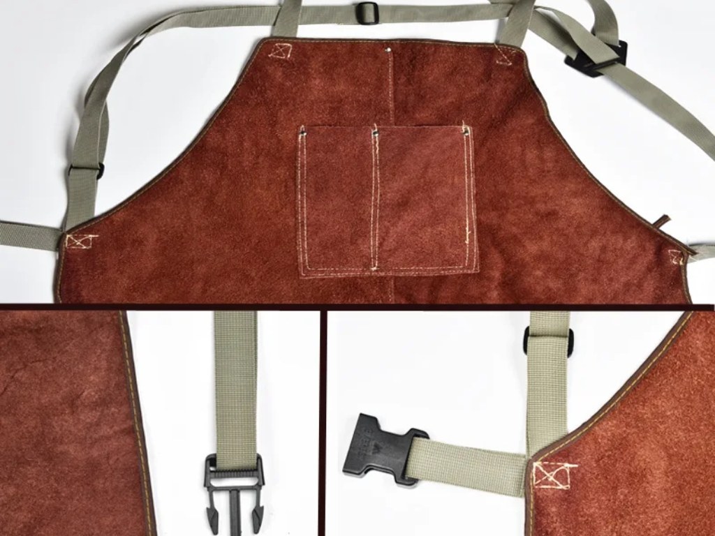 Chất lượng của một chiếc tạp dề da bò thể hiện qua các chi tiết gia công